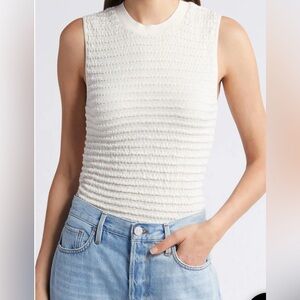 NWT FRAME Smocked Sleeveless Crewneck in White